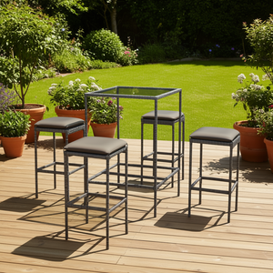 Set Bar da Giardino in Rattan Grigio con Vetro Temperato, Arredamento da Esterno 4 Posti Stile Contemporaneo - Product Image 2