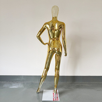 Mannequin Femme Grande Taille Courbe en Chrome Argenté avec Poitrine Généreuse et Tête Métallique Creuse, Finition Dorée Miroir, Vente en Gros