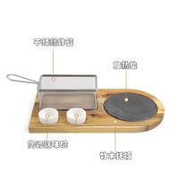 Ensemble de service pour hamburgers pour les gourmands, comprenant une planche en bois d'acacia avec un panier à frire en acier inoxydable, un ensemble de planches à hamburgers