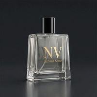 Flacon de parfum de luxe minimaliste 50ml 100ml, flacon de parfum en verre à base lourde, flacon de parfum carré noir personnalisé avec boîte