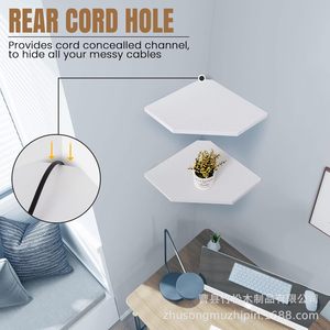 Étagère d'angle blanche en forme de polygone, à fixer au mur, organisateur de rangement durable pour la cuisine et la maison - Product Image 3