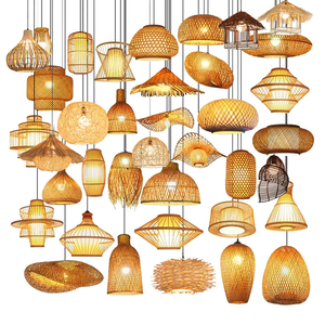 Lampe suspendue d'intérieur en bambou faite à la main Lustre contemporain en bambou et rotin Lampe suspendue tissée à la main pour <span class=keywords><strong>restaurant</strong></span> - Product Image 1