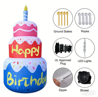 Gâteau gonflable pour anniversaire, gâteau d'anniversaire de 6 pieds avec lumière LED