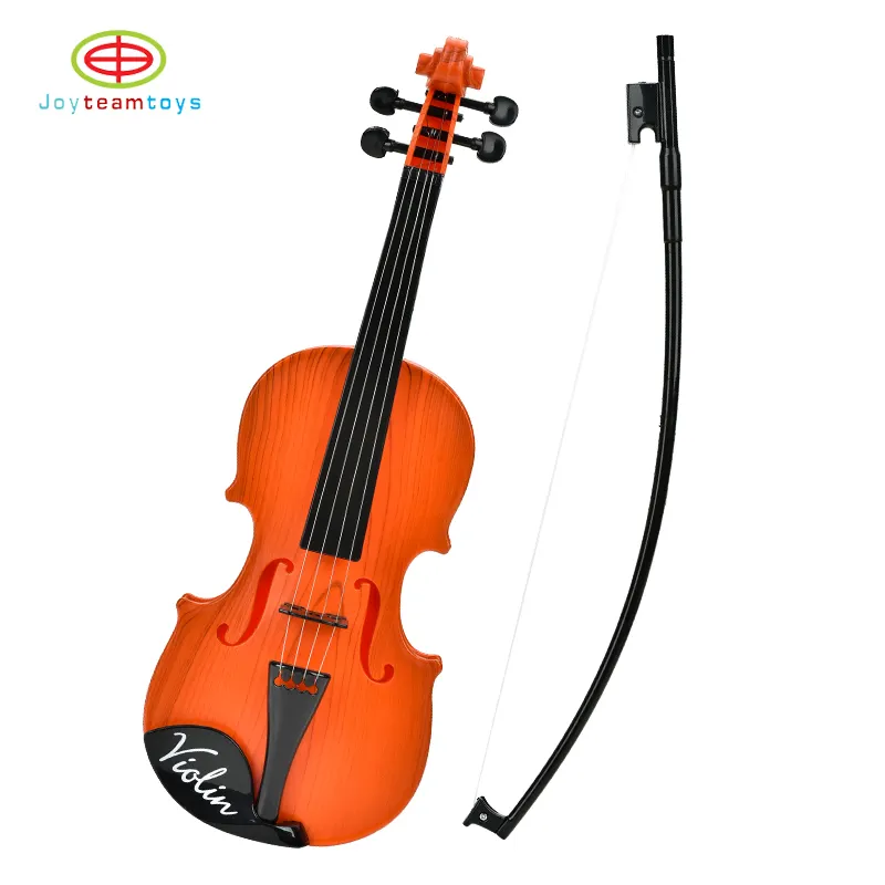 Novedades, juguetes musicales para niños, 4 cuerdas reales, violín de juguete de plástico, simulación de Violín de grano de madera, instrumentos musicales para niños