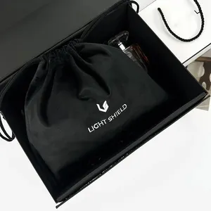 Custom Embroidery Logo Black Soft Pouch Bag Luxury Velvet Drawstring Dust Bags With Packaging Boxes For Shoes Jewelries