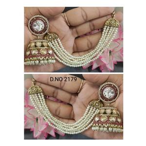 Twini Ruby Flower Shape Mehandi Plated Chandelier <b>Earrings</b> for Women Trendy Party Jewelry Model D.No 2179 - Product Image 1