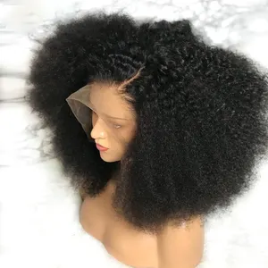 Perruque Lace Front Wig crépus bouclés Afro, perruques de cheveux humains pour femmes pre-plucked densité 250 bandeau bouclé cheveux brésiliens pour noir mongol