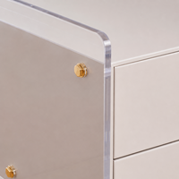 Table de chevet moderne en acrylique avec cadre en acier inoxydable et détails en acrylique, finition ivoire blanc, panneau E1, fournisseur de mobilier hôtelier