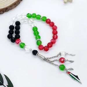 Tasbih con Bandiera Palestinese da 10mm, Bracciale Islamico con 33 Perle, Gioiello Trendy, Regalo di Preghiera Musulmana, Perle Acriliche da 10mm Palestina - Product Image 4