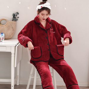 <span class=keywords><strong>Pigiama</strong></span> Invernale in Pile Sherpa Rosso a Quadri per Coppie, Abbigliamento da Casa Caldo per Adulti con Ricamo Personalizzato, Pronto per la Spedizione - Product Image 4