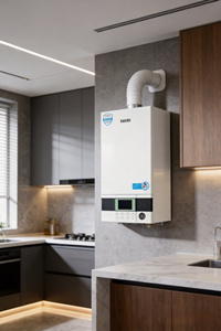 Chaudière à <span class=keywords><strong>gaz</strong></span> à <span class=keywords><strong>condensation</strong></span> multifonctionnelle, chauffage, eau chaude sanitaire, eau chaude pour la cuisine, corps compact pour une utilisation dans toute la maison - Product Image 5