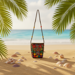 Borsa a Tracolla in Guscio di Cocco con Perline Colorate, Piccola Borsa a Spalla, Accessorio Moda Donna - Product Image 3