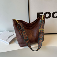 Sac à bandoulière vintage de camping pour femme, couleur unie, grande capacité, simple, avec large sangle réglable, sac seau bandoulière