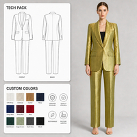 Ensemble pantalon-veste pour femme, blazer à revers châle à rayures fines dorées métallisées, pantalon droit à bouton unique, tenue de soirée pour tapis rouge, vente en gros