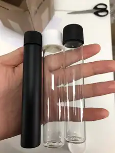 115mm 120mm Matte Black Glass Packaging Tube With Childproof Cap Round Type Tube With Child Proof Lid For Packaging