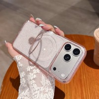 Étui de téléphone portable de luxe en cristal IMD avec support magnétique et paillettes pour iPhone 17 Air 16 15 Pro Max, coque arrière transparente avec support brillant