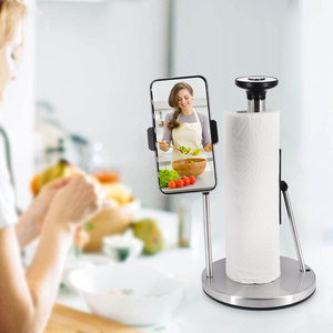 Multi Purpose Kitchen Tissue Roll Holder Stainless Steel Countertop Paper Towel Holder with Phone <b>Shelf</b> - Product Image 1