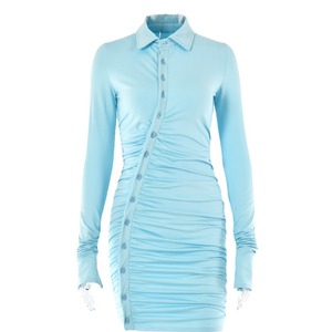 Vestido de cóctel de manga larga con cuello en V, falda corta plisada, transpirable, cintura natural, manga completa - Product Image 5