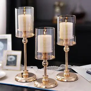 Vintage Luxury Alloy Glass Wedding Candlestick Holders Gold Candle Holder Decorative Brass Candle Holder Metal