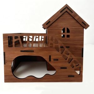 Jaula de Madera para Hámster, Casa de Madera Natural con Múltiples Compartimentos y Plataforma Subterránea - Product Image 4