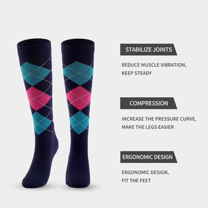 Chaussettes de compression pour hommes et femmes, chaussettes de sport longues pour la course en plein air avec motifs géométriques, tissu en nylon, été et hiver - Product Image 5