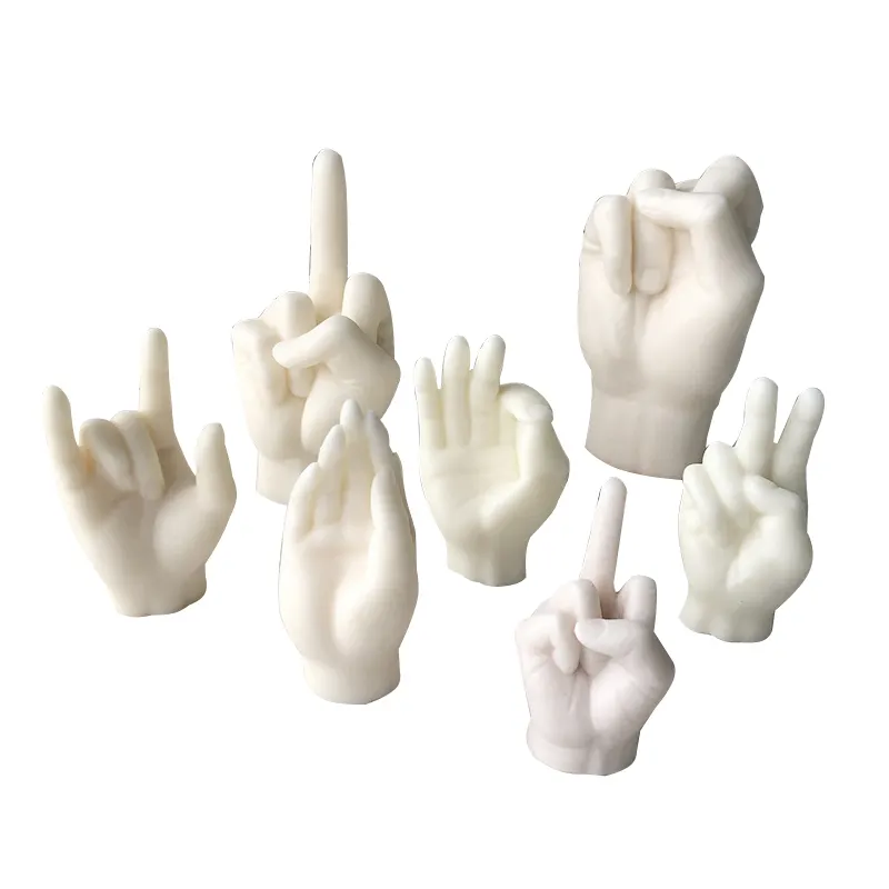 3D 제스처 손 모양의 실리콘 촛불 금형 DIY 퐁당 석고 조각 점토 공예, 중간 손가락 모양의 실리콘 금형