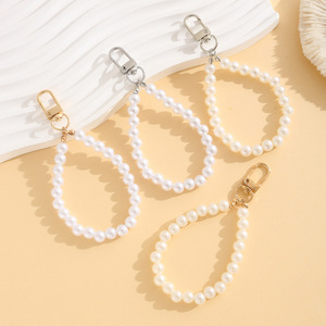Llavero con colgante de cadena de perlas de imitación Aishang para decoración de bolsos y fundas de teléfono, cuentas redondas hechas a mano, resorte metálico 2025 - Product Image 2