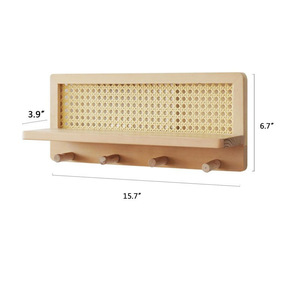 Wall Mounted Wood Key And Sunglasses Rack With <b>Shelf</b> And <b>Hooks</b> For Entryway Storage Natural Color Rectangle Shape - Product Image 3