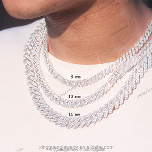 En stock Bijoux fins en argent sterling 925 avec diamants Moissanite VVS, chaîne cubaine entièrement sertie de 8 à 15 mm, bracelet cubain pour hommes et femmes - Product Image 4