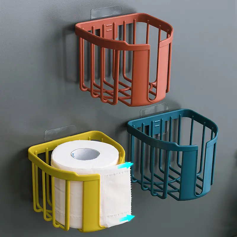 Estantería de papel higiénico sin perforaciones, caja de pañuelos para baño y cocina, caja de almacenamiento de papel adhesivo montado en la pared, soporte de papel higiénico