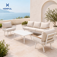 Ensemble de canapés de patio modernes HOMFUL en aluminium, structure entièrement démontable, coussins en polyester 200g et accoudoirs imitation bois