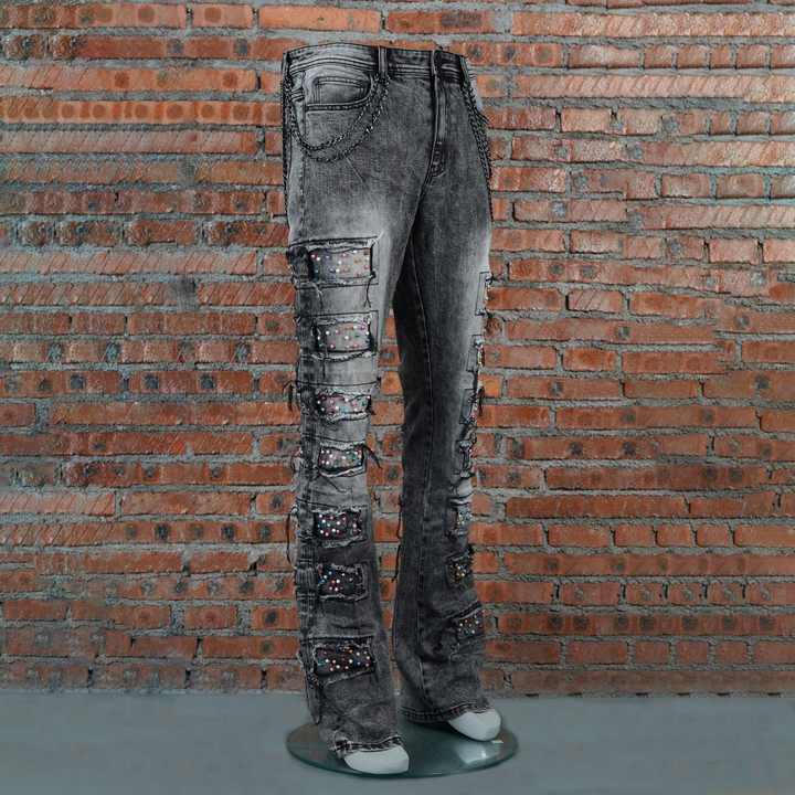 2024 High Quality Mid Waist Men's Stacked Jeans Softener Fabric Straight Style Hole Directly Manufacturer Supplier Exporter