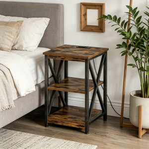 Tavolino <span class=keywords><strong>da</strong></span> <span class=keywords><strong>Salotto</strong></span> Stile Rustico con Presa USB e 3 Ripiani, Struttura in Metallo, Fornitura all'Ingrosso per Hotel, Appartamenti e Progetti di Arredamento - Product Image 5