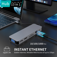 Base de Conexión USB C Multifunción Portátil 13 en 1 de Aluminio, Tipo C a HD HDTV DP VGA PD SD TF USB3.0 para Computadora Portátil