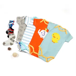 Custom 7 Piece Newborn Short Sleeve Clothes Sets Infantil Cotton Bodysuit 4 PCS Baby Romper with 3 Pair Socks