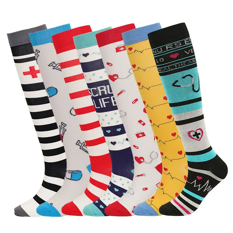 Wholesale cheap New design nurse compression socks stocking custom logo low moq medical long compression socks for women