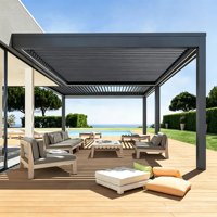 Pergola Bioclimatique Motorisée en Aluminium à Lames Orientables 6063-T5 Résistante à la Neige avec Écran Zip Extérieur et Éclairage LED Latéral pour Jardin et Piscine