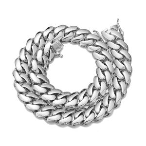 Collana a Catena Cubana Piatta in Acciaio Inossidabile 316L Lucidato 8mm-20mm, Placcata in Rodio, Antiossidante e Impermeabile, Gioielli da Uomo - Product Image 3