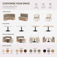 Ensemble de mobilier de restaurant moderne : chaises à dossier en bois, banquettes grises, tables à plateau en marbre – Vente en gros
