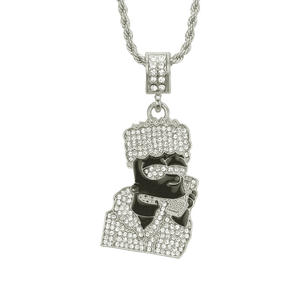 Protección del medio ambiente Hiphop Bling <span class=keywords><strong>oro</strong></span> color <span class=keywords><strong>Caballero</strong></span> Negro hombre Punk cristal colgante joyería Collar para hombre - Product Image 5