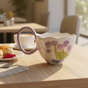 Sunflower Pattern 550ml Underglaze European Style <b>Ceramic</b> <b>Mug</b> & Yogurt Bowl with Spoon Dishwasher & Microwave Safe for Presents - Product Image 2