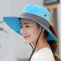 Tourisme vacances chapeau de soleil été femmes en plein air large bord Boonie pêche chapeau broderie Logo personnalisé seau chapeau avec ficelle