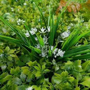 Anti-UV artificial grass wall panels boxwood hedge wall grass flower wall white and green