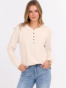 <strong>Women's</strong> 2025 Fall Simple Waffle Knit Blouse Long Sleeve V Neck <strong>Henley</strong> <strong>Tops</strong> Loose Button Dressy Casual Breathable Style Solid - Product Image 2