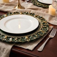 Assiettes de présentation dorées antique, 13 pouces, rondes, en plastique gaufré, pour dîner et mariage