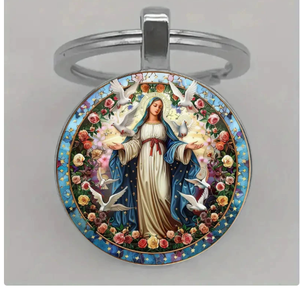 Souvenirs d'église, breloques religieuses en alliage de zinc avec impression numérique, porte-clés religieux Marie Enfant ou cadeaux de baptême - Product Image 5
