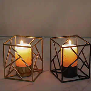 Castiçal de ferro quadrado, base de velas vintage de ouro, decoração de casa, suporte de castiçal criativo
