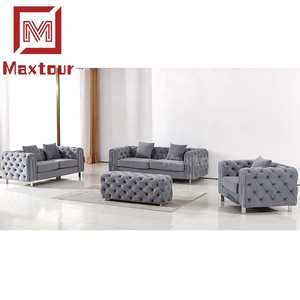 Sıcak tasarım büyük kesit 1 + 2 + 3 kişilik kanepe oturma odası paslanmaz çelik bacaklar yüksek dereceli 1 + 1 + 3 kadife düğmeler kanepeler setleri - Product Image 4