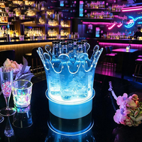 Seau à glace LED transparent en plastique en forme de couronne avec lumière RVB 7 couleurs, refroidisseur de bière, vin et champagne rechargeable et lumineux