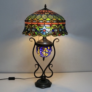 LongHuiJing 16Inch Wholesales Flower Stained Glass Lamp Tiffany Style Desk <b>Lights</b> With Colored Glass <b>Lighted</b> Base Home <b>Decor</b> - Product Image 1